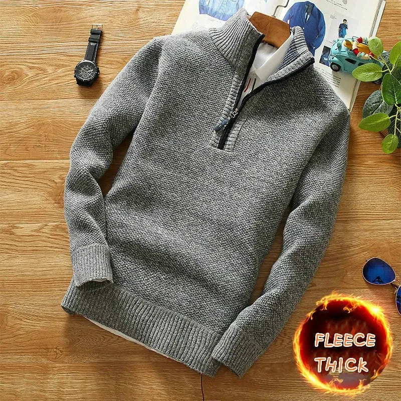 Half-Zipper Men's Fleece Sweater Turtleneck Warm Pullover