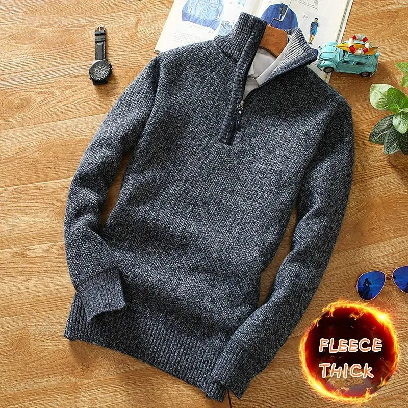 Half-Zipper Men's Fleece Sweater Turtleneck Warm Pullover