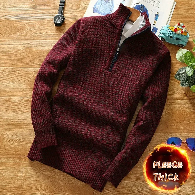 Half-Zipper Men's Fleece Sweater Turtleneck Warm Pullover