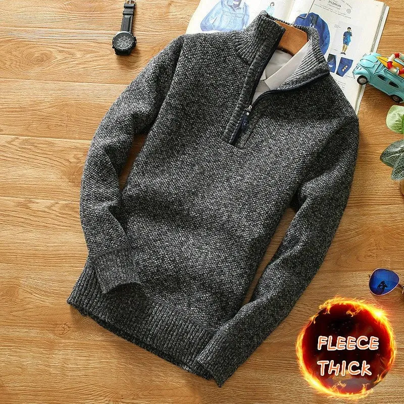 Half-Zipper Men's Fleece Sweater Turtleneck Warm Pullover