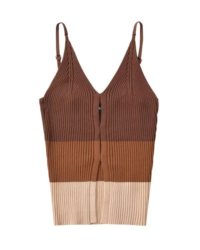 Hollow Slit Colorblock Knitted Vest