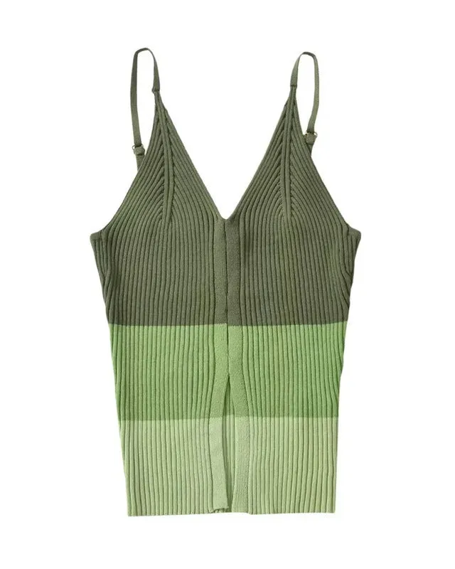 Hollow Slit Colorblock Knitted Vest