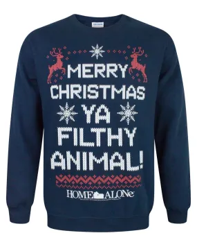 Home Alone "Merry Christmas Ya Filthy Animal" Men's Navy Christmas Jumper