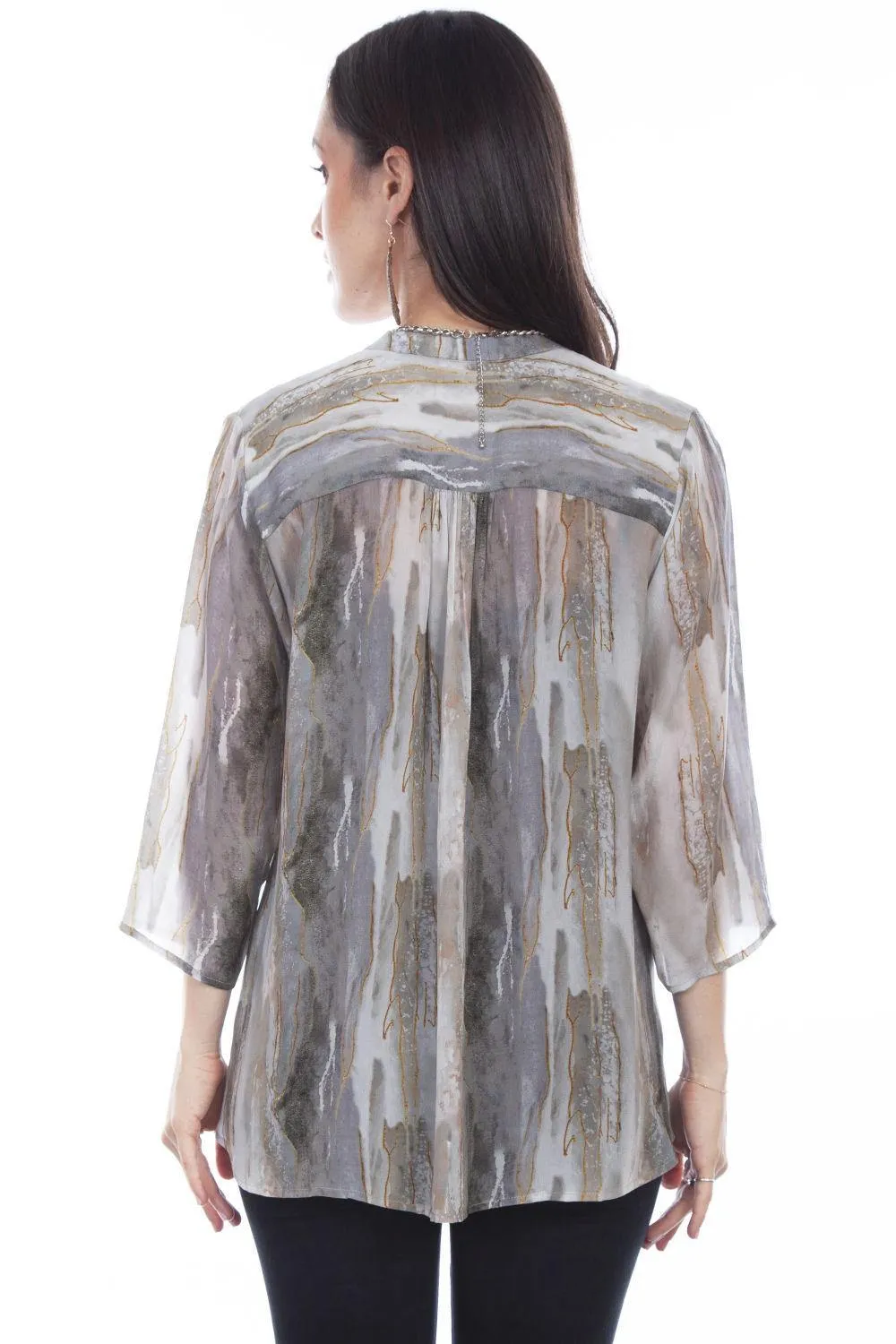 Honey Creek Stone Pull Over Tie Neck Blouse W/Tassle