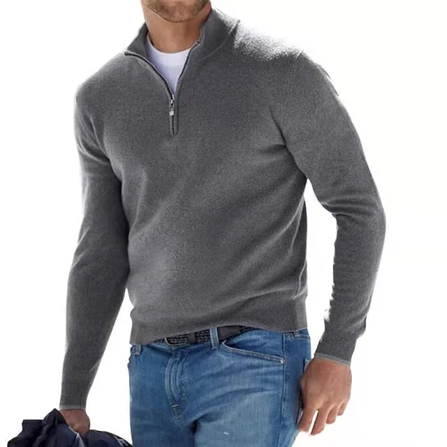 Hugo Troyer | V-Ausschnitt Pullover mit Reißverschluss für Männer