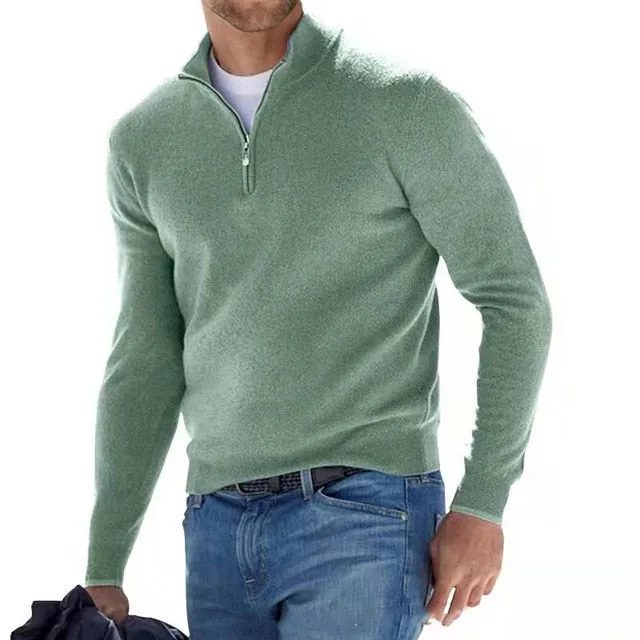 Hugo Troyer | V-Ausschnitt Pullover mit Reißverschluss für Männer