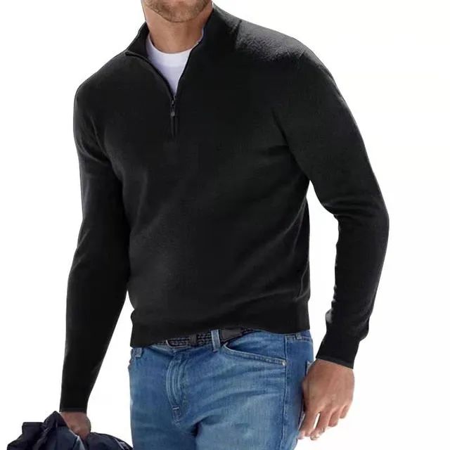 Hugo Troyer | V-Ausschnitt Pullover mit Reißverschluss für Männer