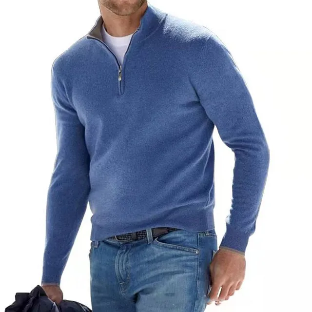 Hugo Troyer | V-Ausschnitt Pullover mit Reißverschluss für Männer