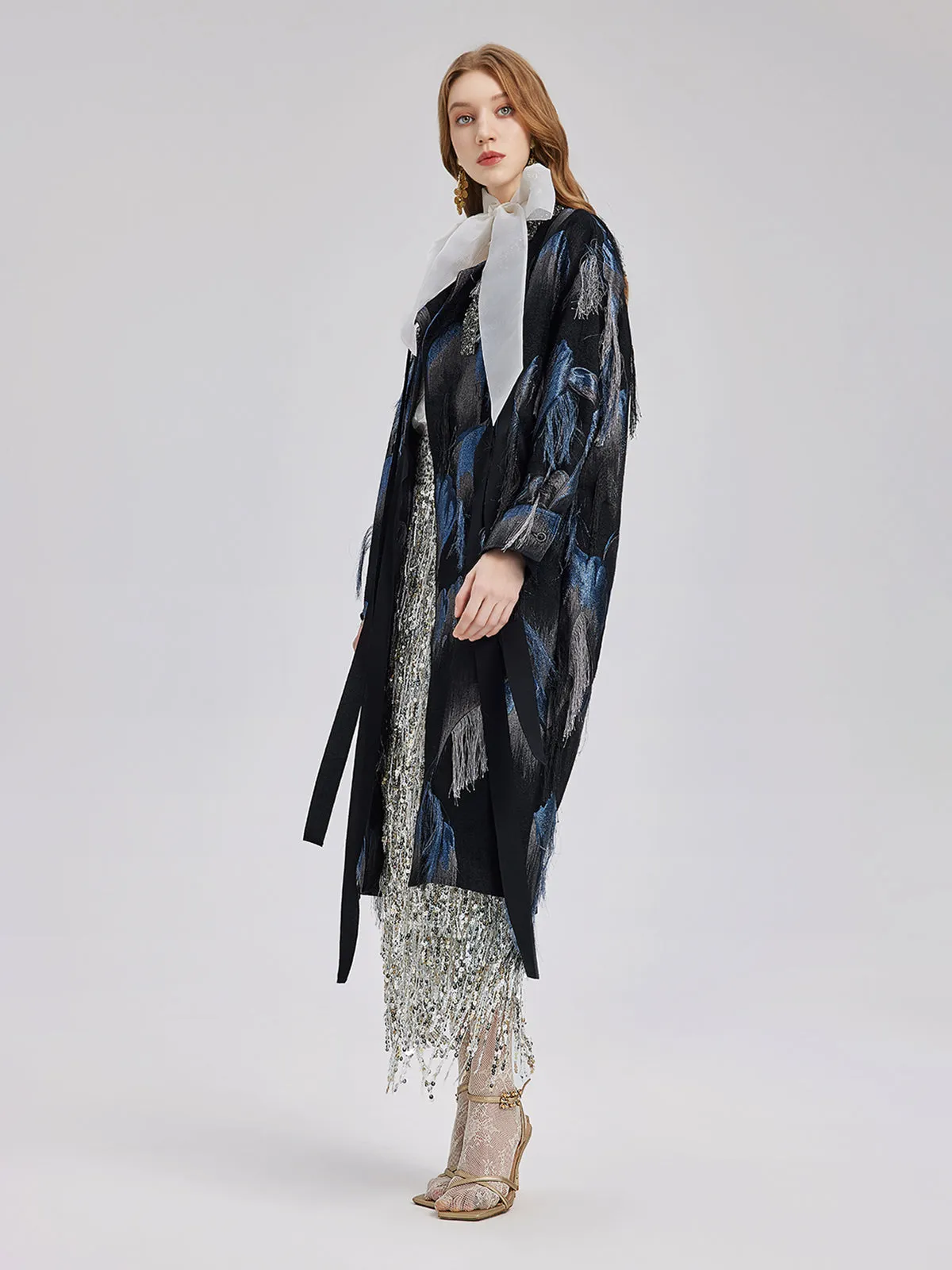 Italian Tassel Beaded Wool Coat