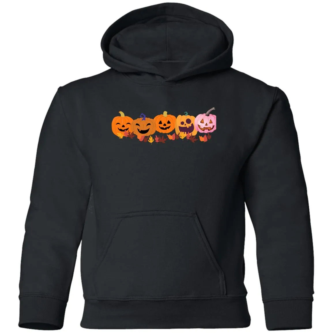 Jack 0 Lanterns in a Row -- Youth Pullover Hoodie
