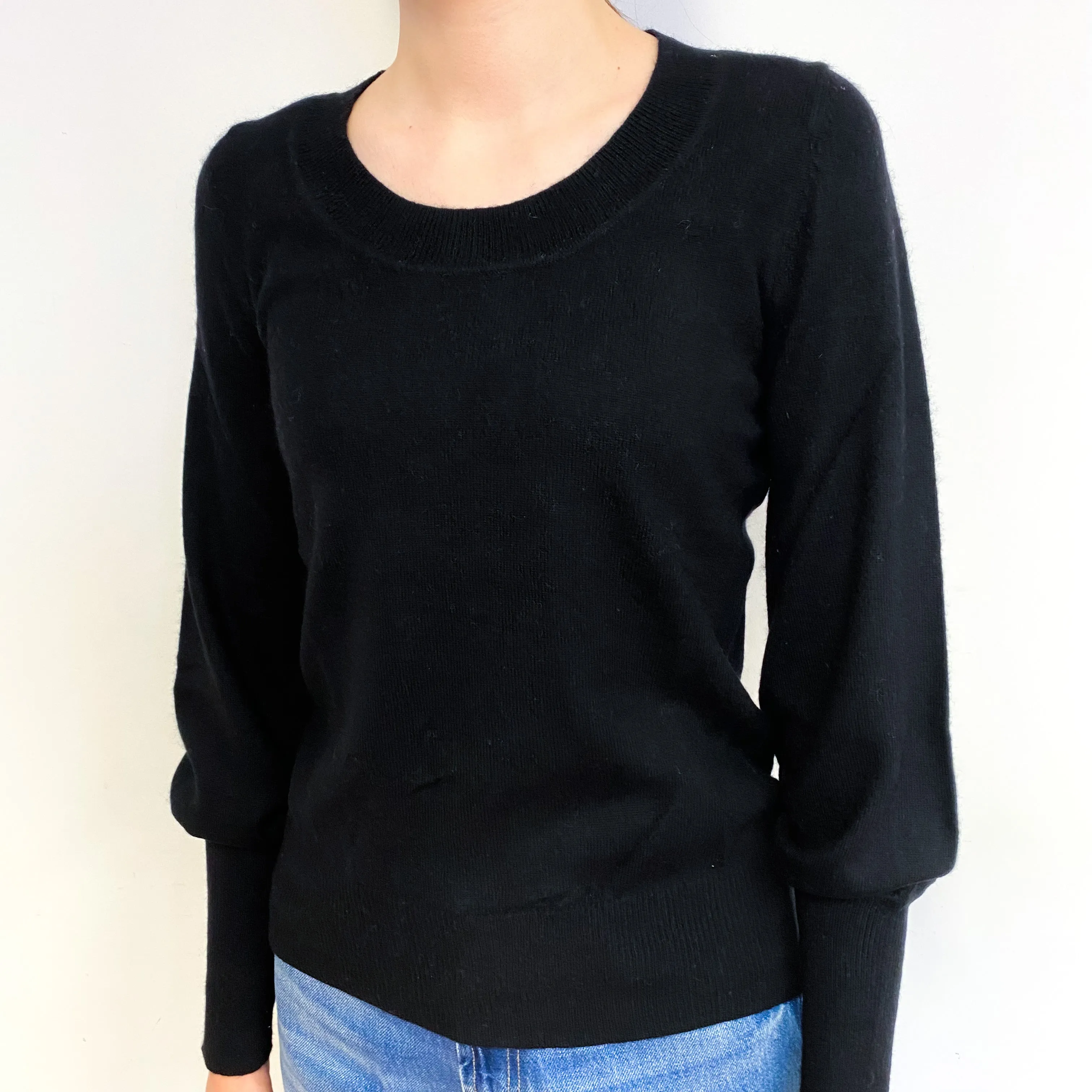 Jaeger Black Balloon Sleeve Cashmere Crew Neck Jumper Extra Small