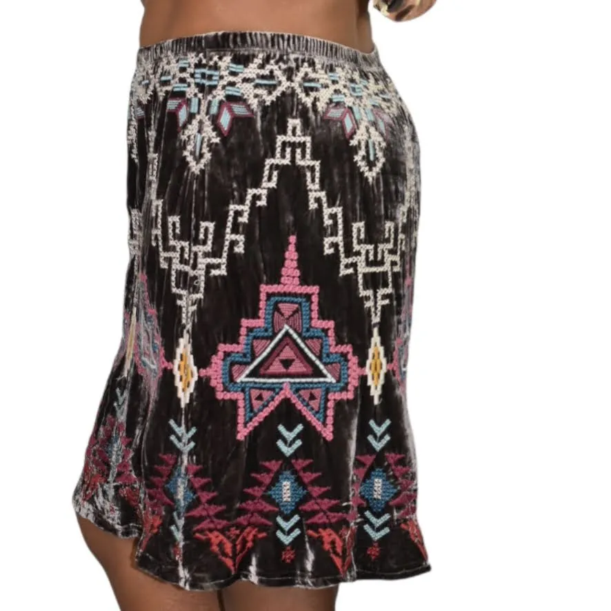 Johnny Was Tisha Embroidered Velvet Skirt Size Large