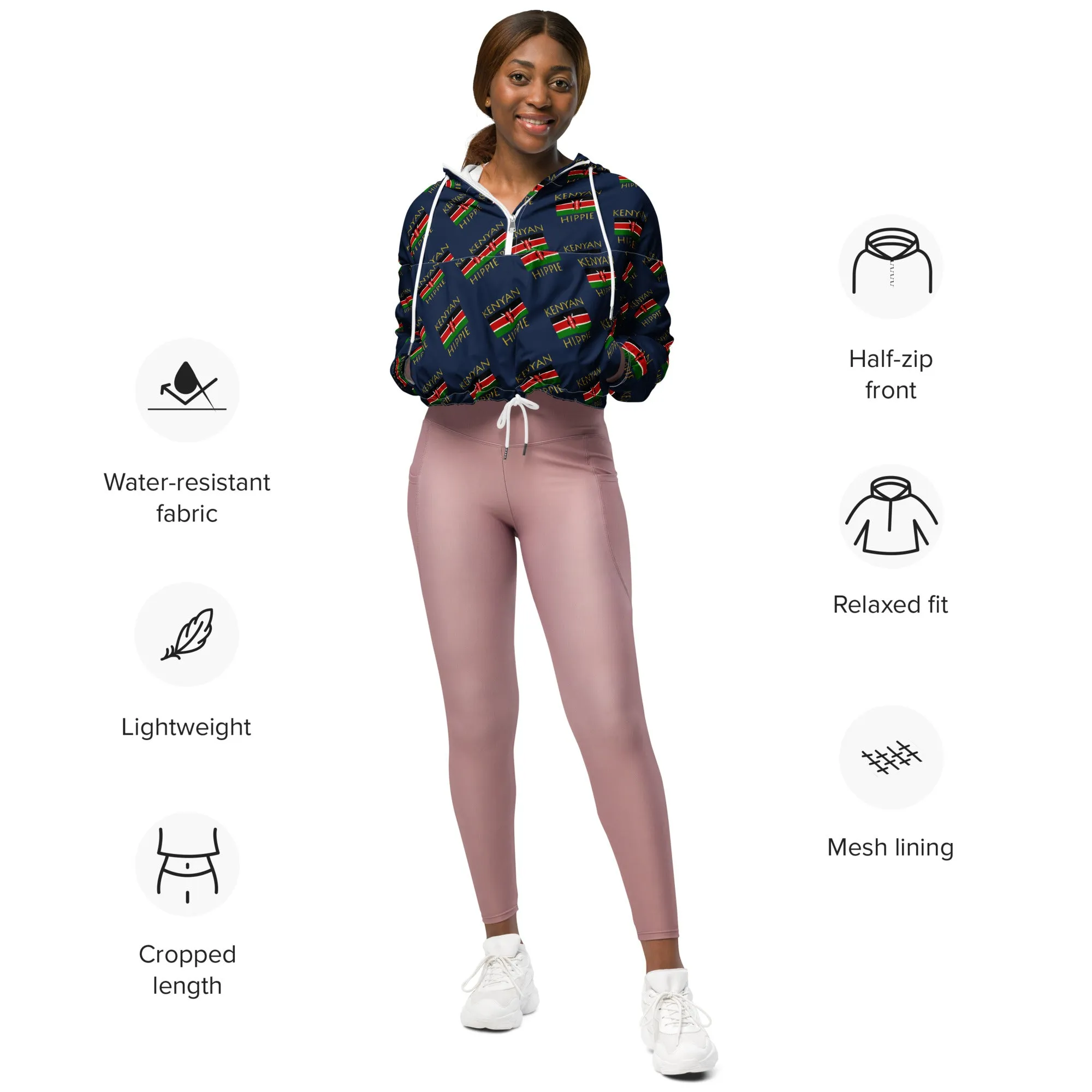 Kenyan Flag Hippie™ Women’s Stylish cropped windbreaker