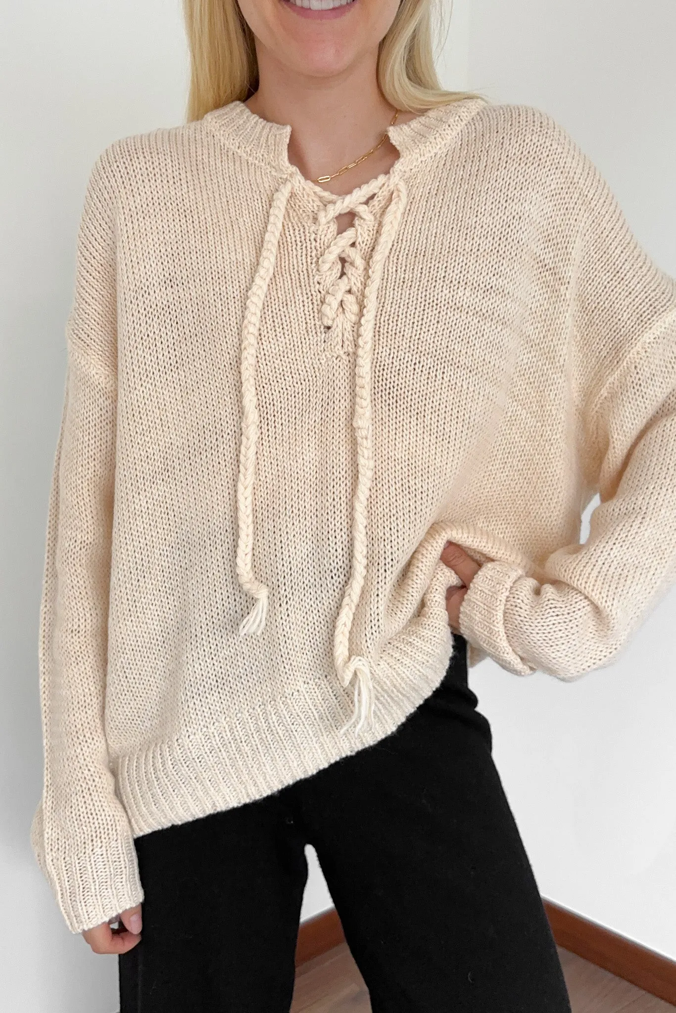 Khloe Lace Up Front Sweater Top