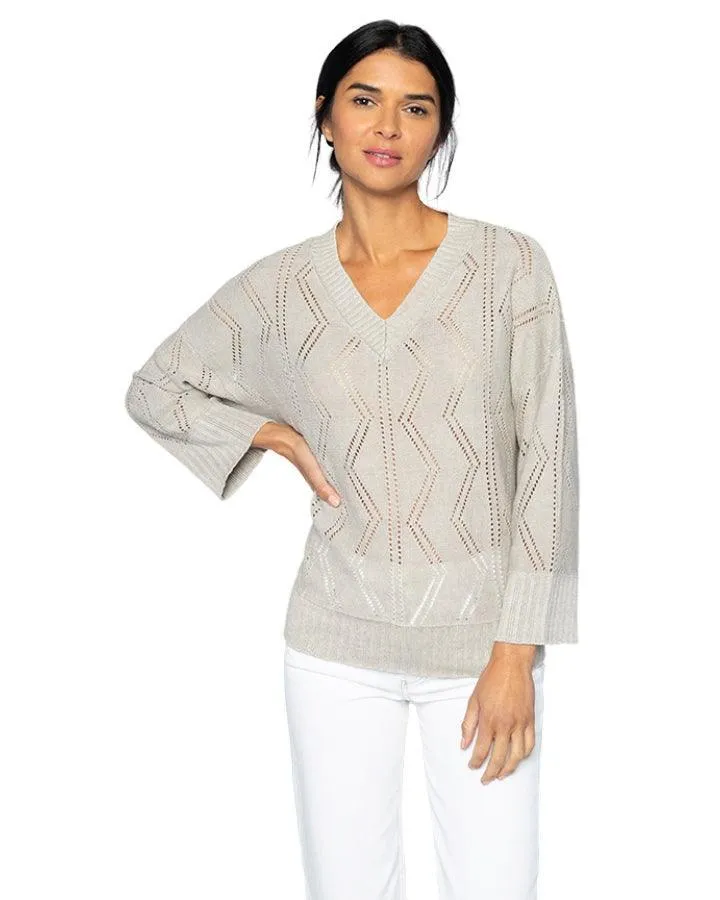 Kinross Cashmere Openwork Vee Neck Pullover