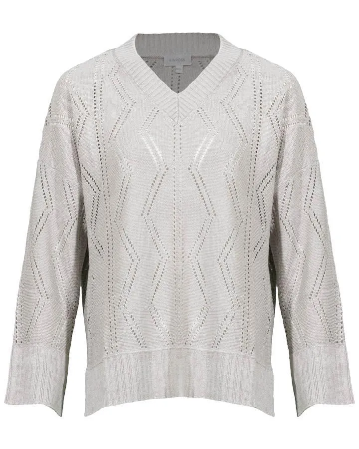 Kinross Cashmere Openwork Vee Neck Pullover