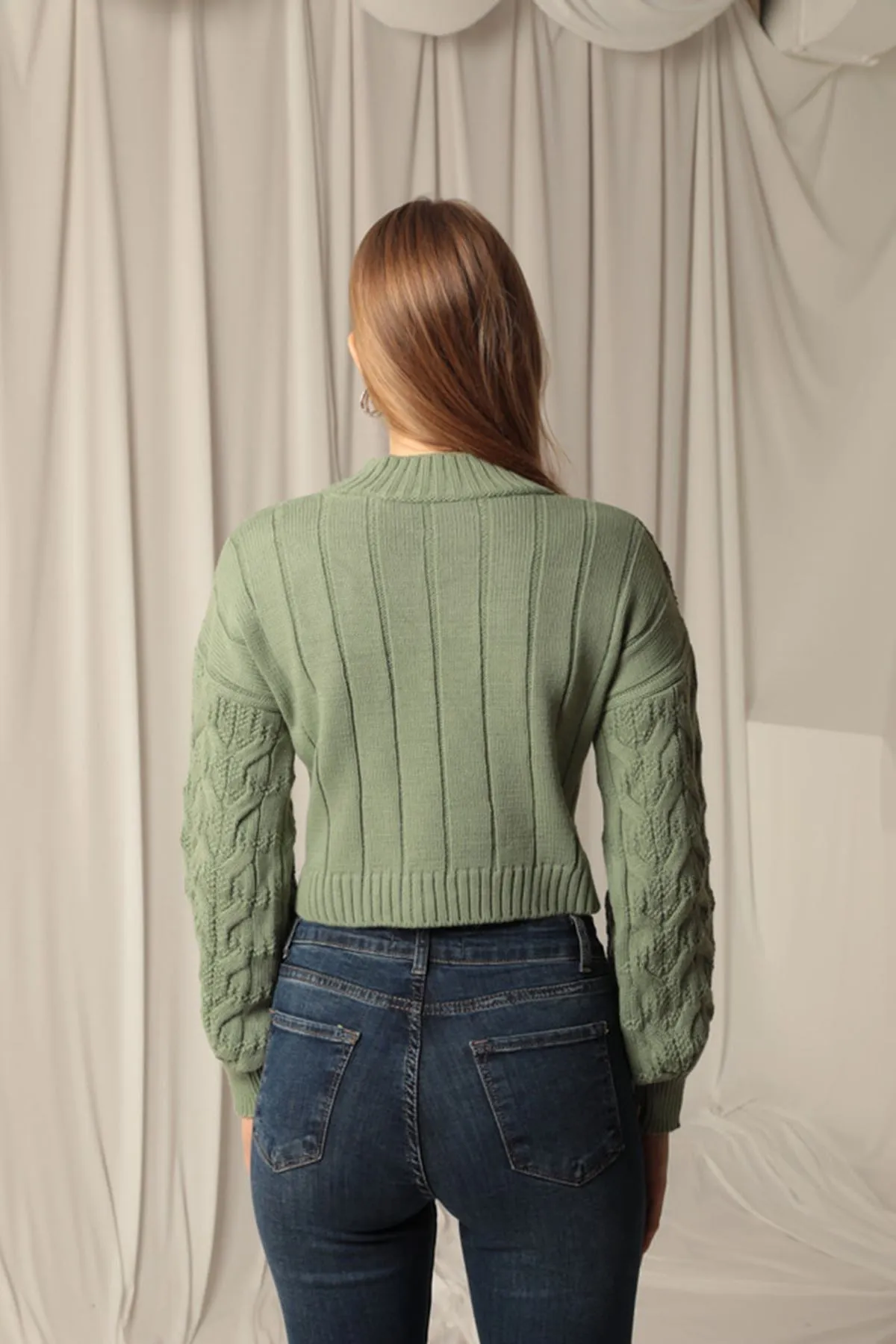 KKT Knitwear Fabric Knit Detailed Women's Mint Sweater - Rocklin