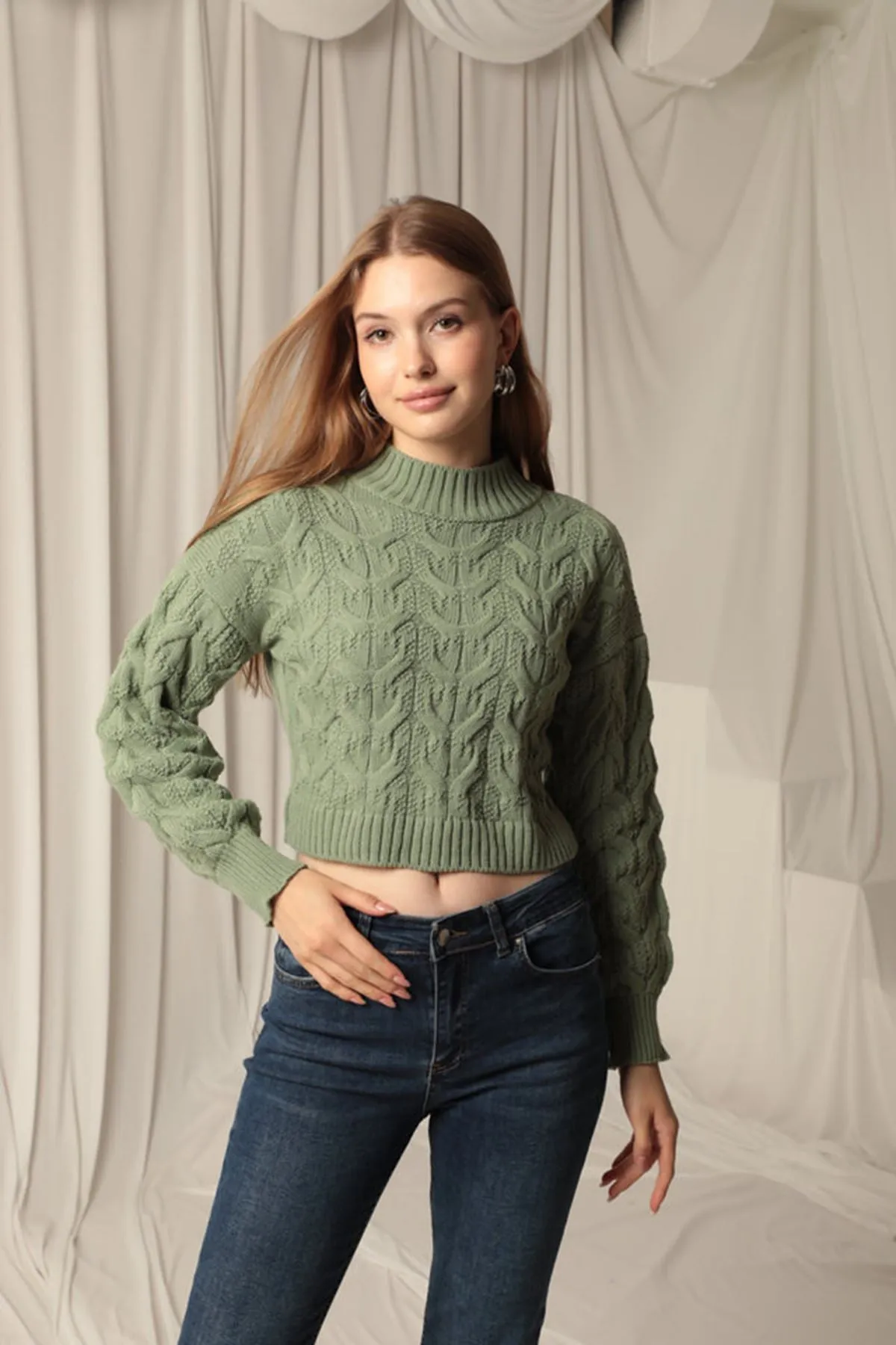 KKT Knitwear Fabric Knit Detailed Women's Mint Sweater - Rocklin