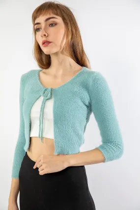 KKT Knitwear Fabric Lacing Women Cardigan - Light Blue - Bologna