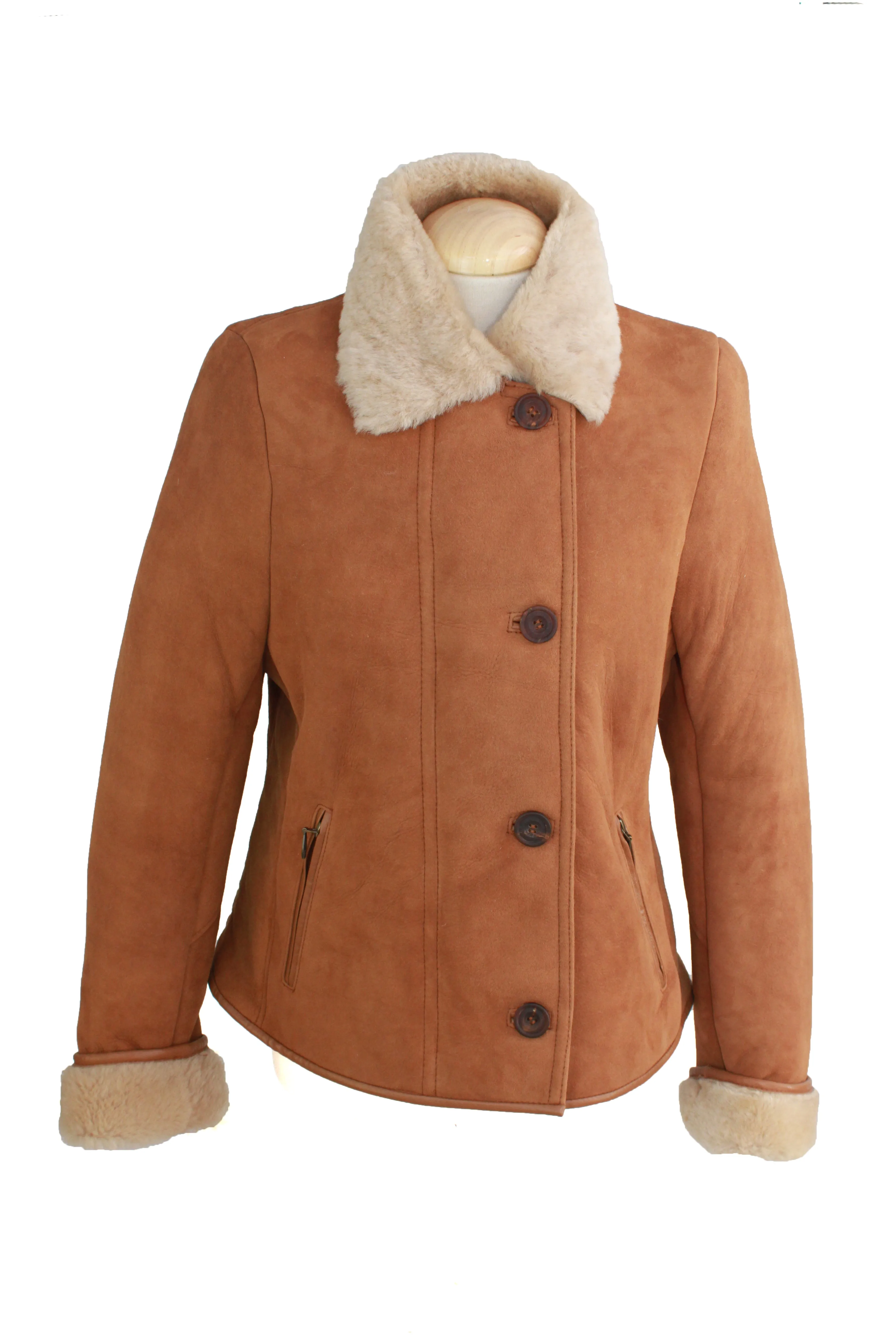 Ladies Jenny Suede Sheepskin Coat - Tan