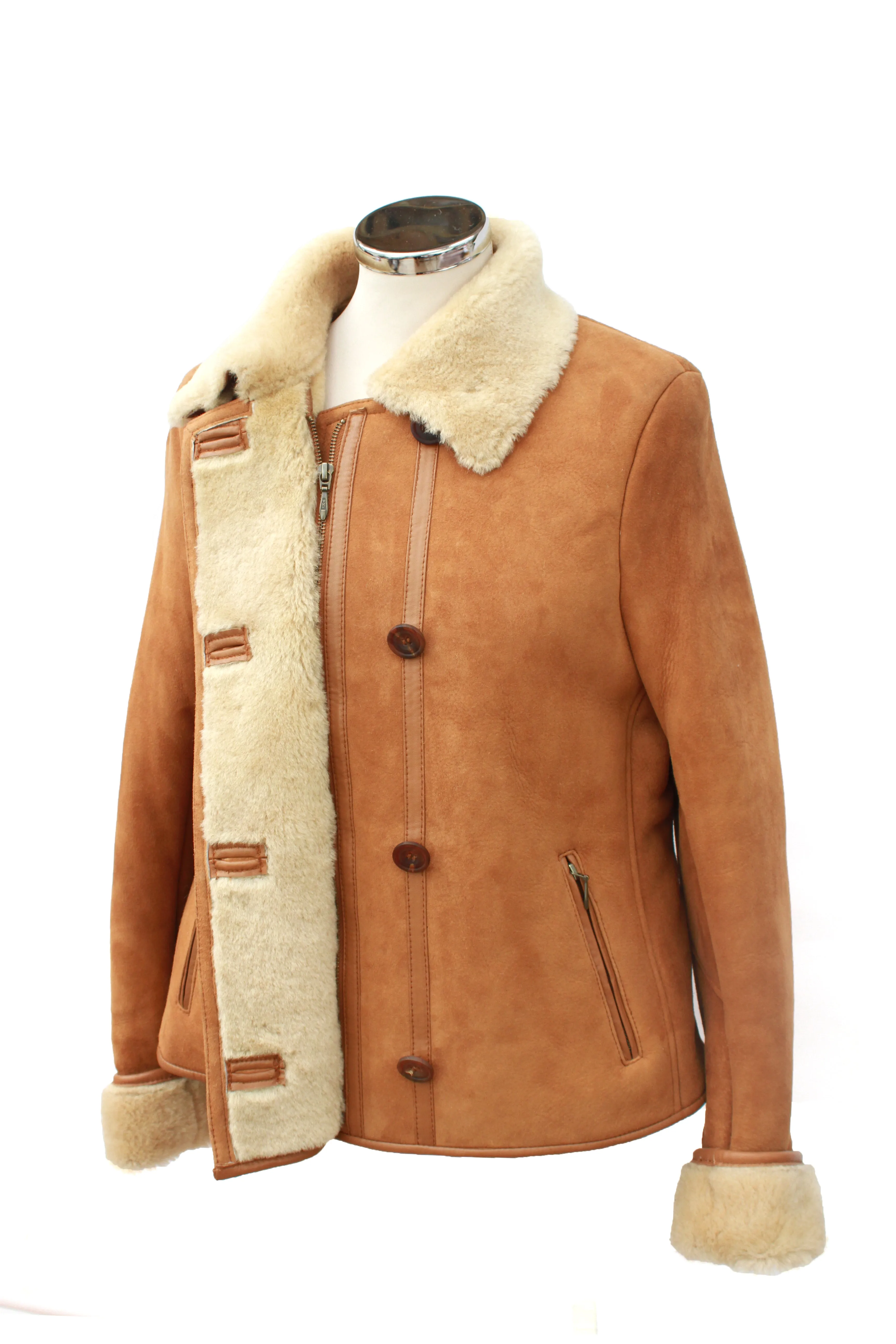 Ladies Jenny Suede Sheepskin Coat - Tan