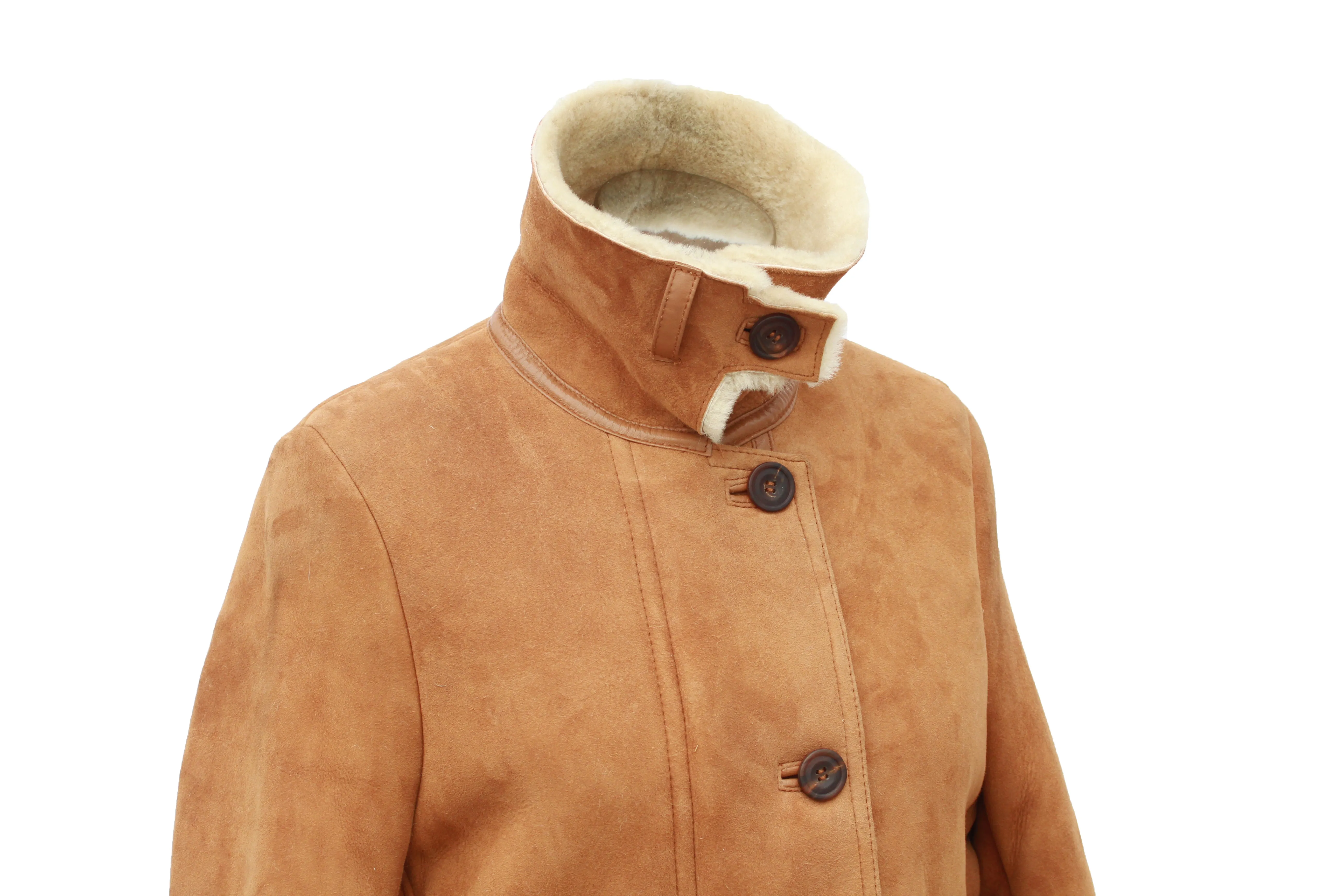 Ladies Jenny Suede Sheepskin Coat - Tan