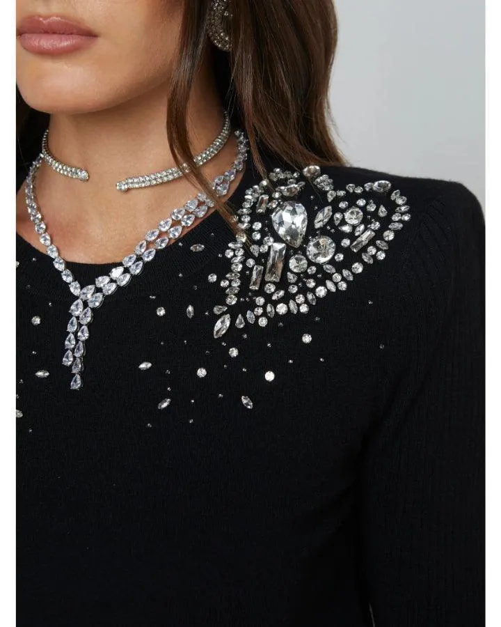 L'Agence Cesca Crystal Heart Pullover
