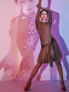 Latin Dance Skirt Leopard Print Contrast Color Practice Bottoms