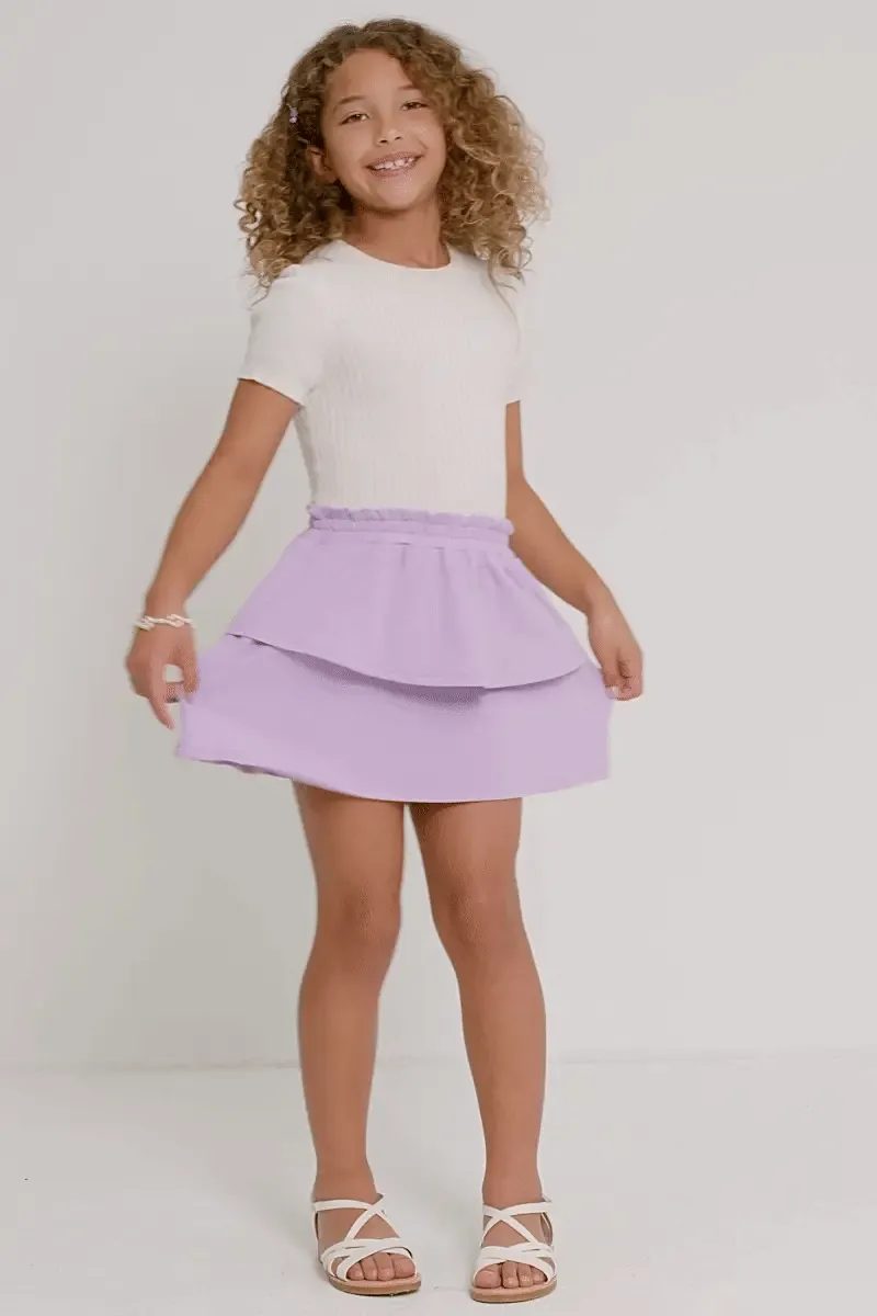 Lavender French Terry Knit Elastic Waist Layered Skirt