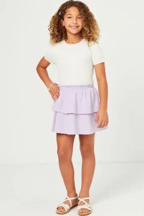 Lavender French Terry Knit Elastic Waist Layered Skirt