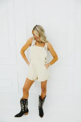 Lillia Denim Shortalls - Sand Stone