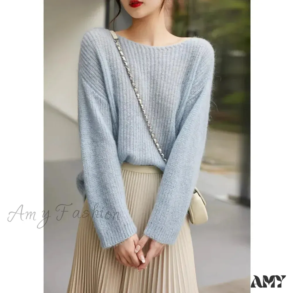 Long Sleeve Knitted Pullover V-Neck Fashion Basic Solid OL Sweater