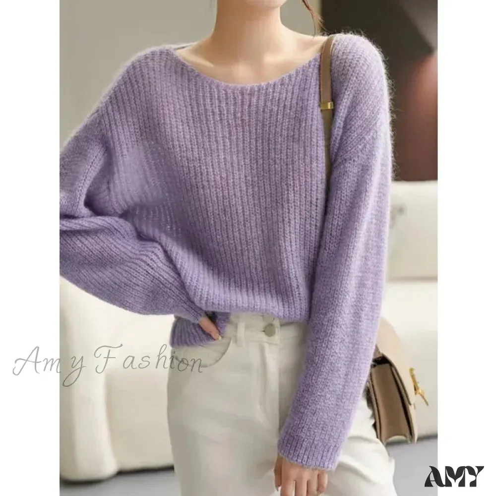 Long Sleeve Knitted Pullover V-Neck Fashion Basic Solid OL Sweater