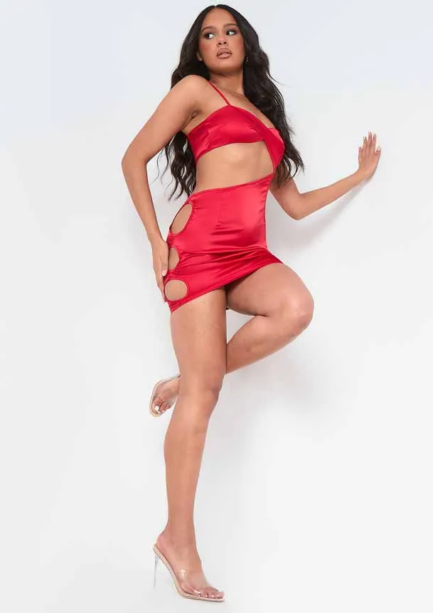 Lorna Red Satin Cut Out Side Mini Dress