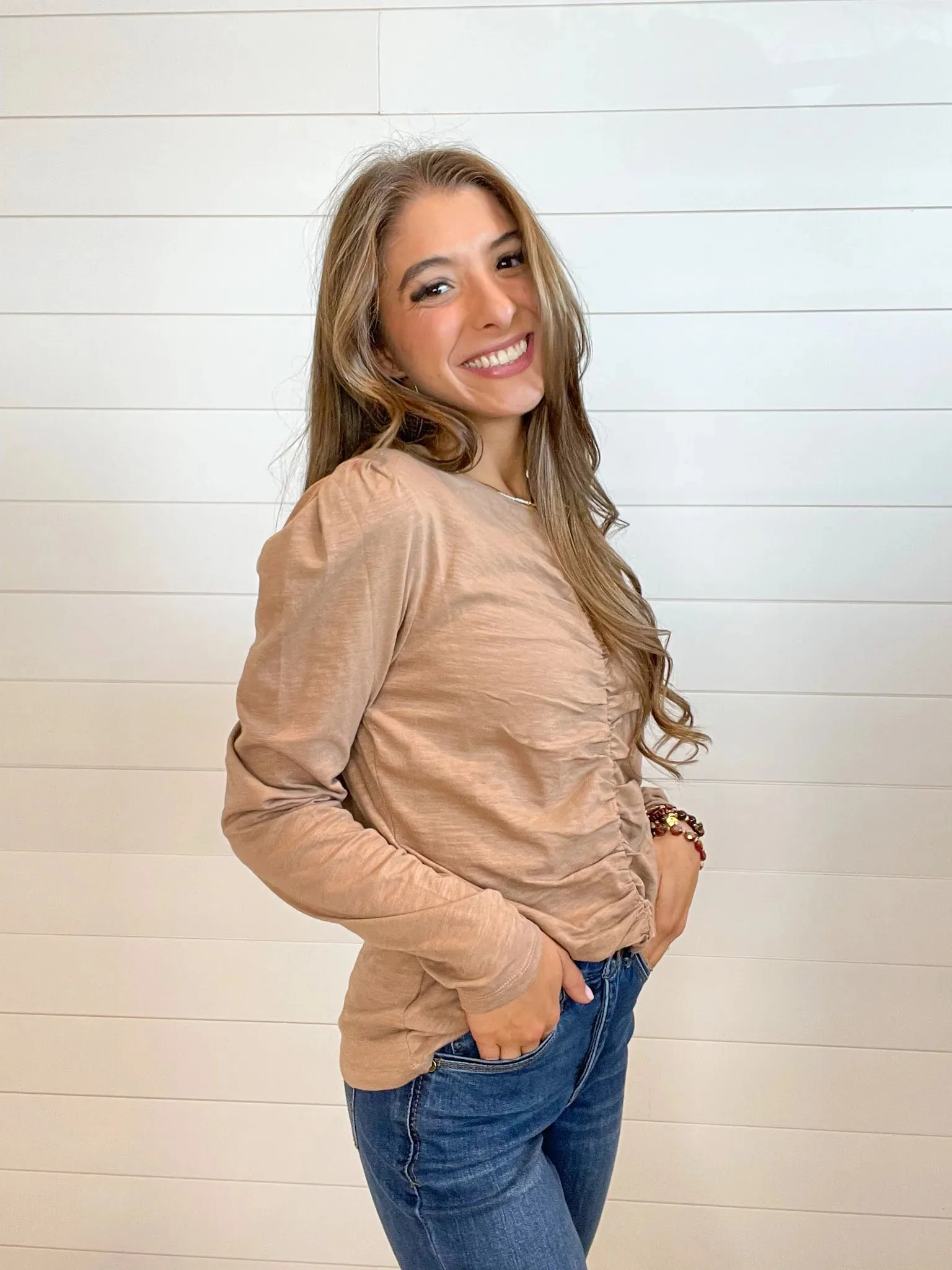 Mac and Me Ruched Long Sleeve Top