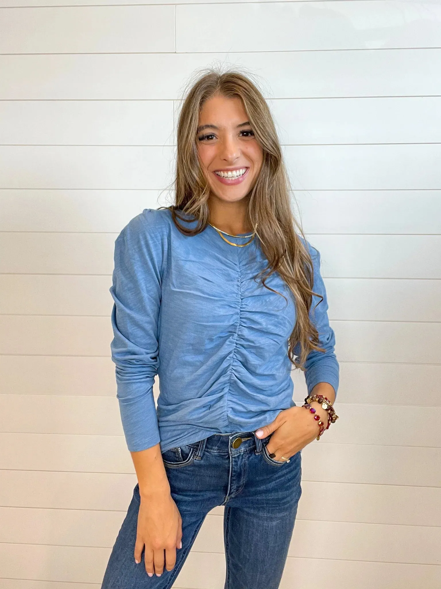 Mac and Me Ruched Long Sleeve Top