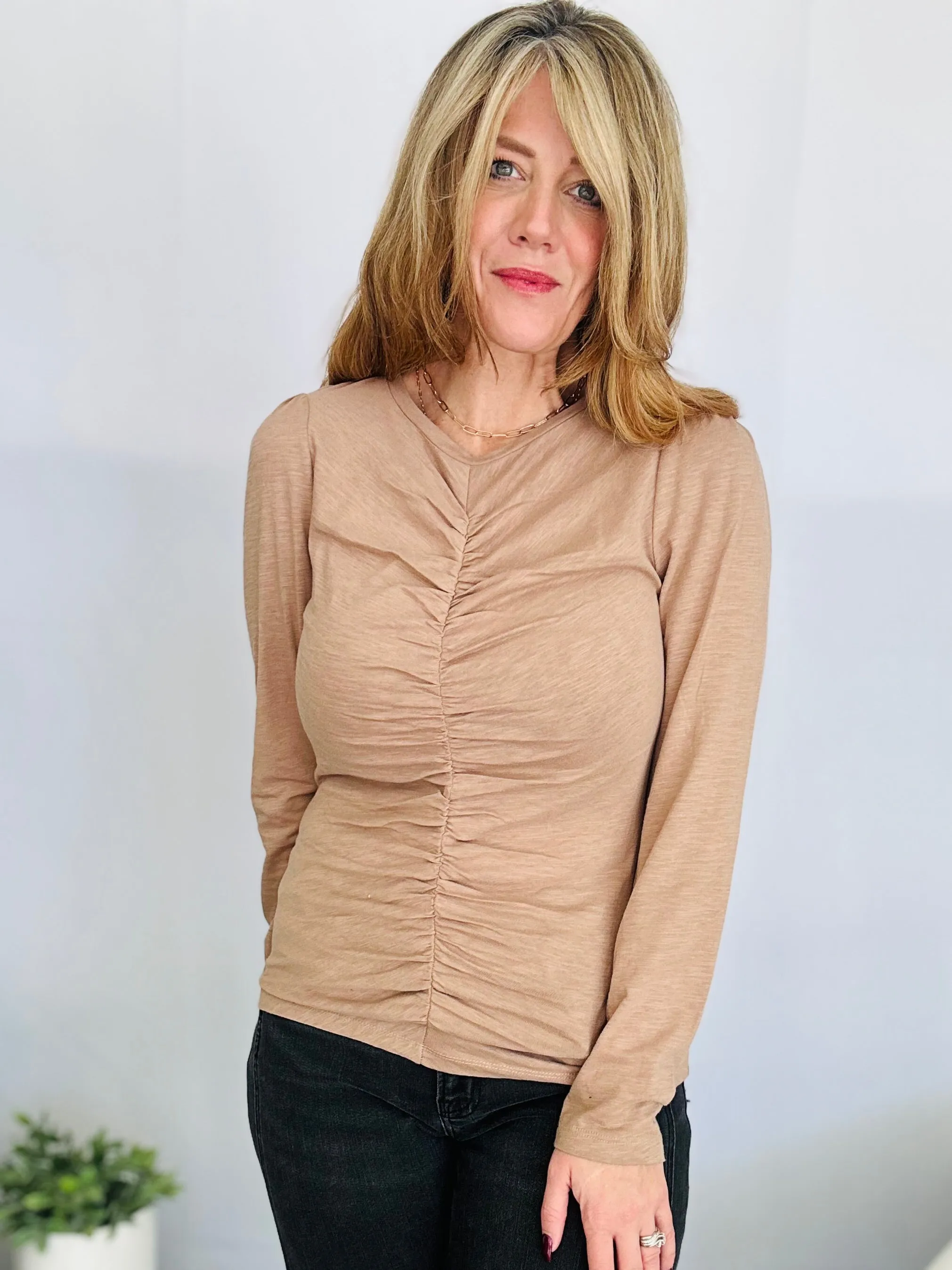 Mac and Me Ruched Long Sleeve Top