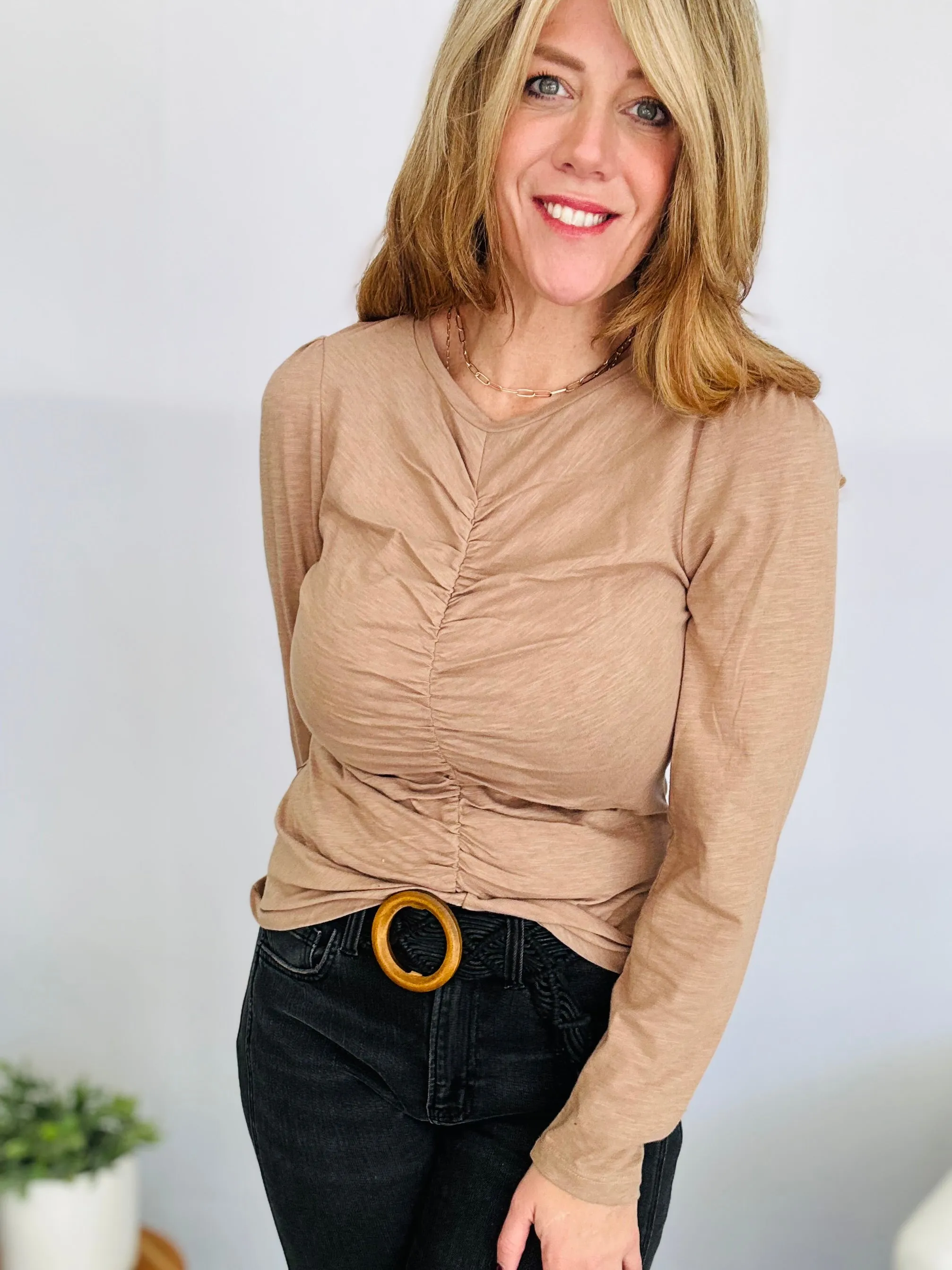Mac and Me Ruched Long Sleeve Top