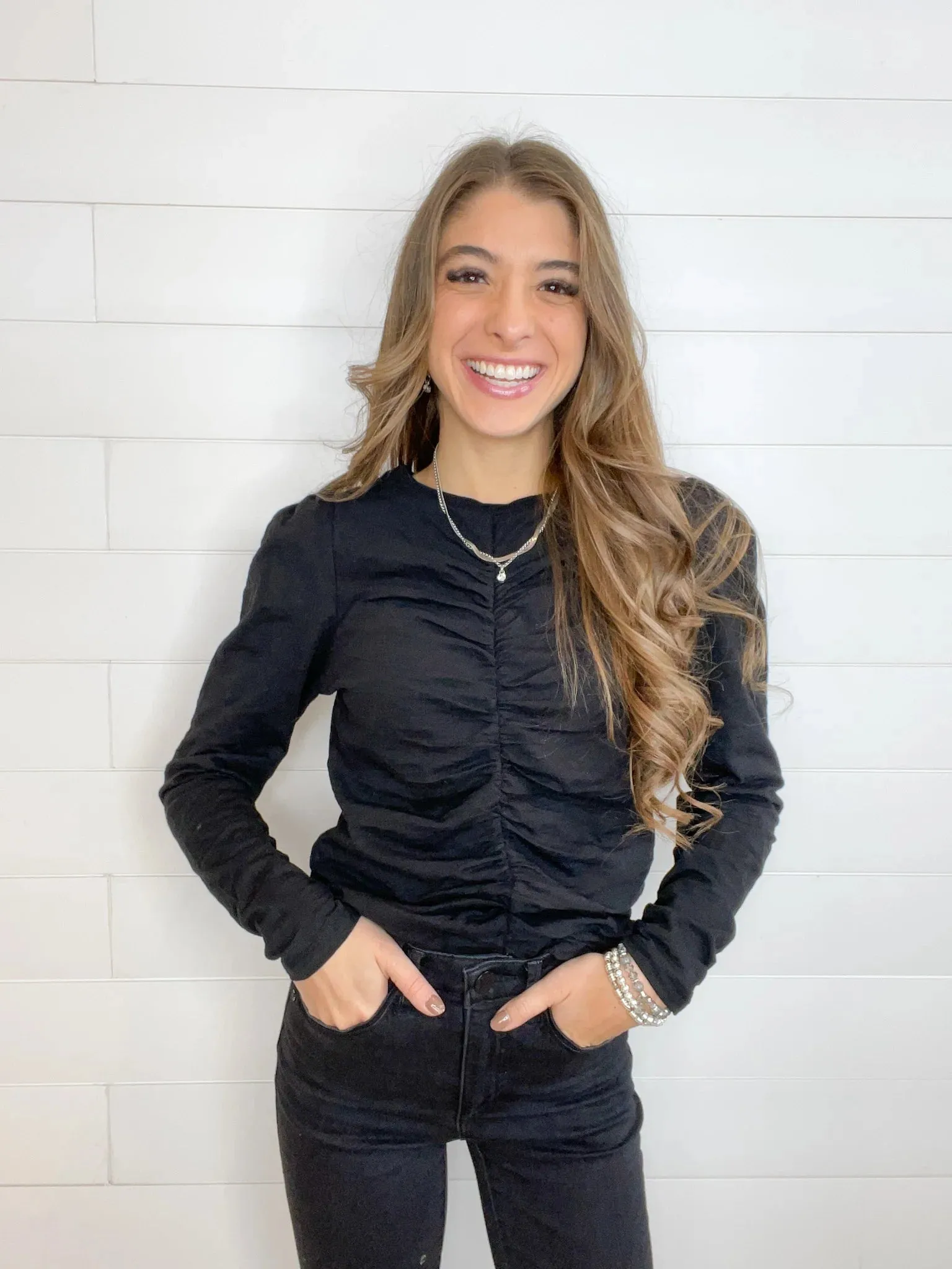 Mac and Me Ruched Long Sleeve Top