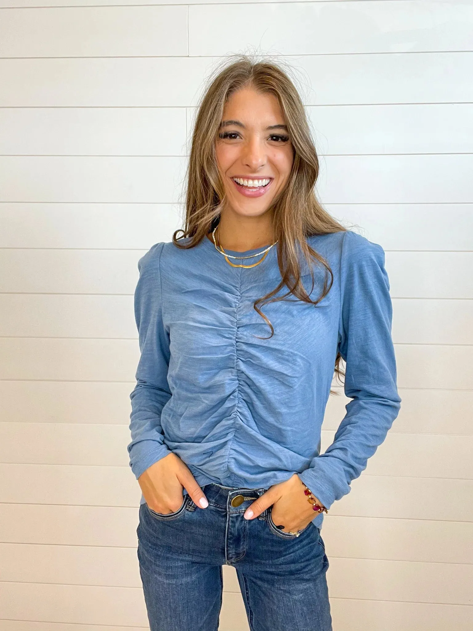 Mac and Me Ruched Long Sleeve Top