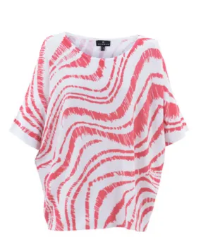Marble 7336 Watermelon And White Wave Print Sweater