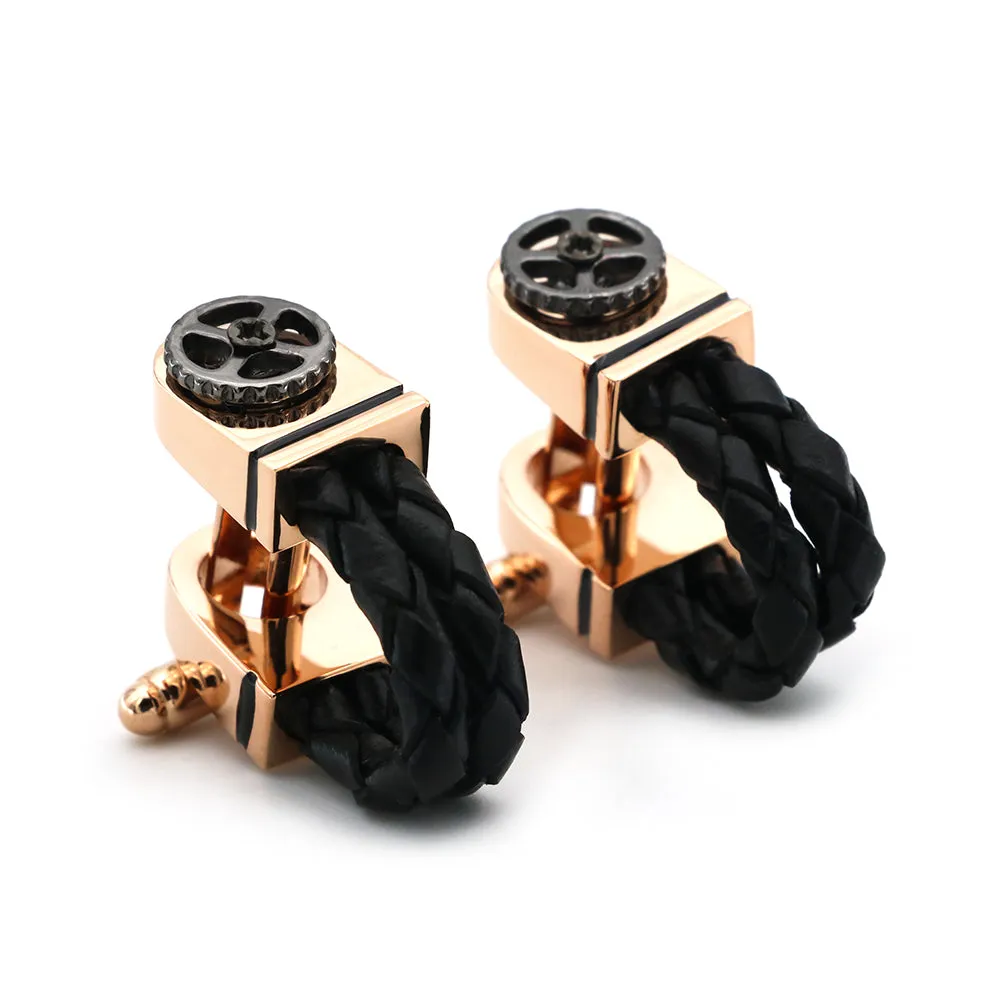 Marion Black Leather Rope Cufflinks