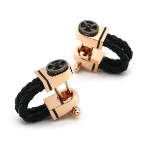 Marion Black Leather Rope Cufflinks
