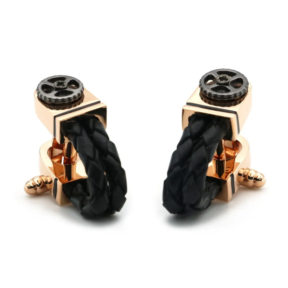 Marion Black Leather Rope Cufflinks
