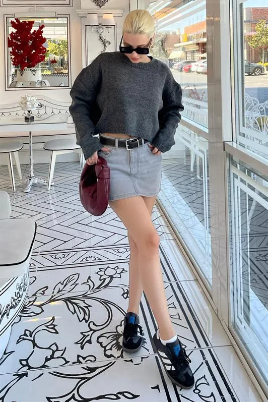 MDX Anthracite Bicycle Neck Crop Women's Sweater MG2166 - Toluca