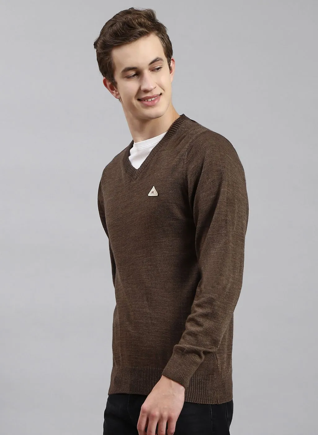 Men Brown Solid Wool blend Pullover