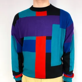 Men's 1980’s Vintage Colour Block Cashmere Crew Neck Jumper Medium