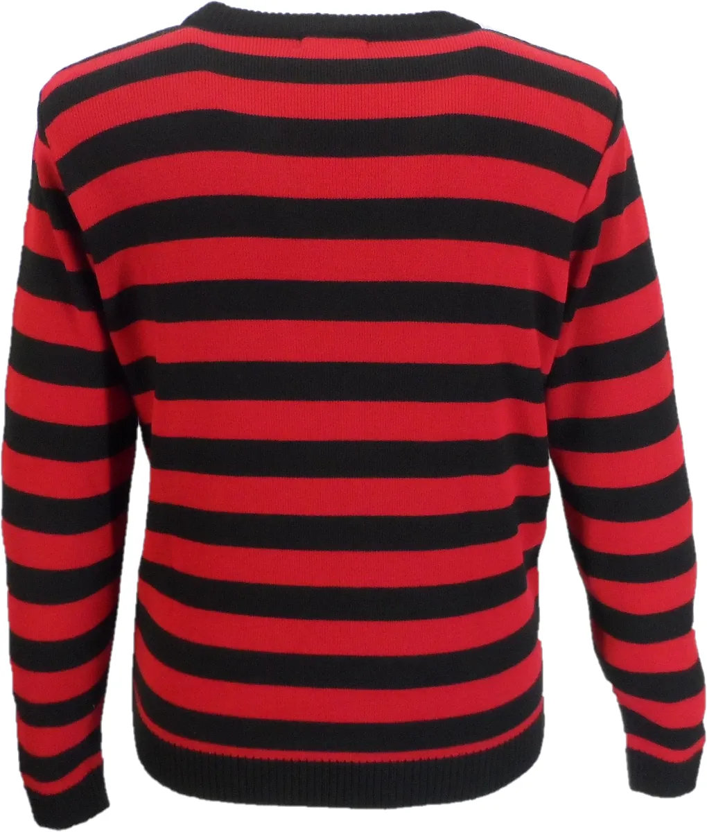 Men's Black and Red Retro Striped Jumper
