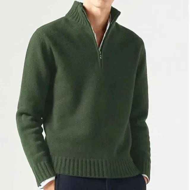Men's Cashmere Zipper Basic Sweater - Winter Fleece Thicker Slim Half Zipper Turtleneck Warm Pullover