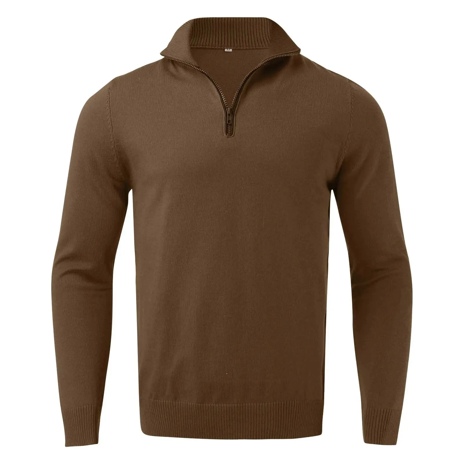 Men's Cashmere Zipper Basic Sweater - Winter Fleece Thicker Slim Half Zipper Turtleneck Warm Pullover